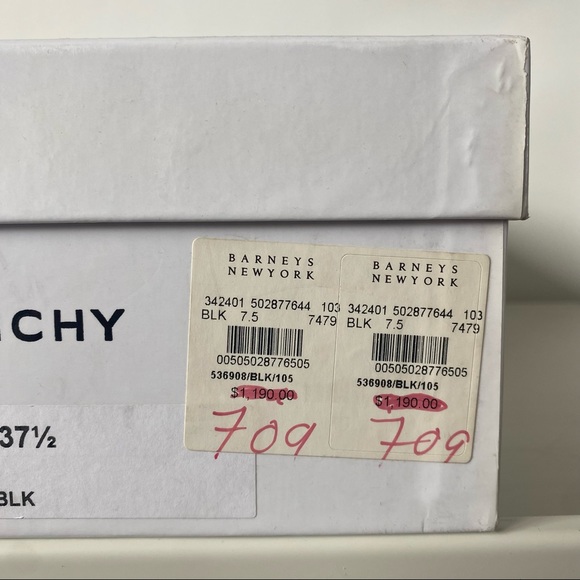 Givenchy Shark Lock Black Eel Print Calf Leather Heel Sandals 37.5 - Picture 9 of 10